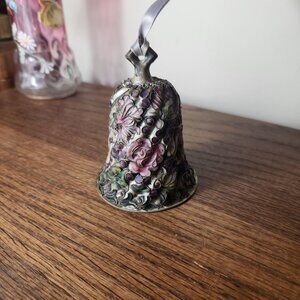 Vintage Embossed Metal Bell With Patina & Floral Design 5" Ornate Decorative Pie